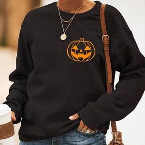 Halloween Pumpkin Head Print Casual Sweatshirt